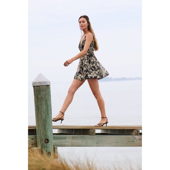 Altar'd State Donella Sequin Mini Dress Black Gold Floral Fit & Flare XS - Picture 6 of 16